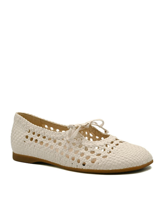 Leather Women's Ballerina Shoes In Beige Colour