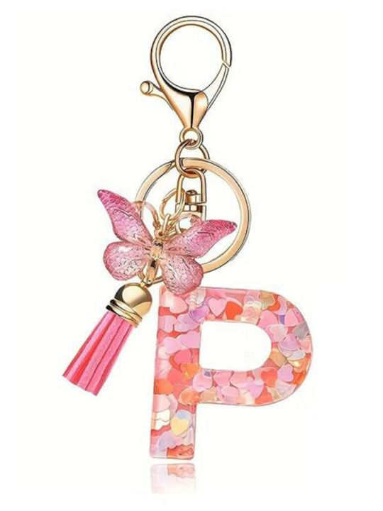 Breloc Ecarla Litera P Roz Fluture Inimi Brl328p
