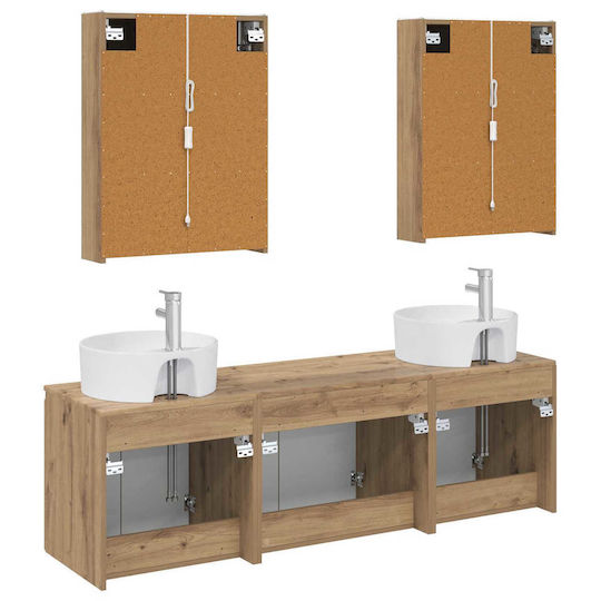 vidaXL Vanity Unit with Sink & Mirror with Light Oak