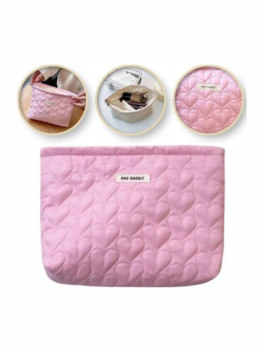 Ecarla Single-compartment Quilted Cosmetic Bag Hearts Pink Ks120r