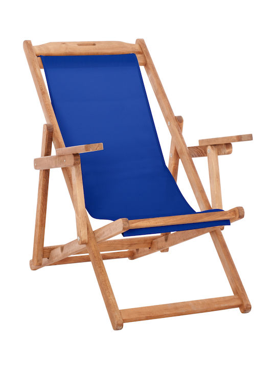 Deckchair Limnos Wooden With Arms & Blue Fabric...