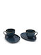 Hermia Set Of Blue Ceramic Coffee Cups 215ml 4 Pieces