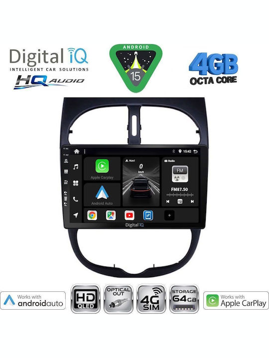 Digital IQ Car Audio System for Peugeot 206 1998-2006 Bluetooth USB WiFi GPS Apple CarPlay Android Auto with 9" Touch Screen