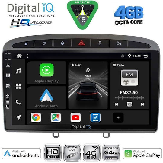 Digital IQ Ηχοσύστημα Αυτοκινήτου για Peugeot 308 / RCZ 2007-2012 (Bluetooth/USB/WiFi/GPS/Apple-Carplay/Android-Auto) με Οθόνη Αφής 9"