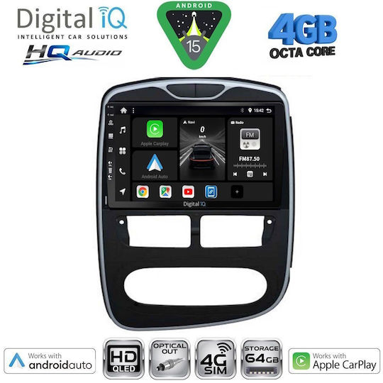 Digital IQ Sistem Audio Auto Pentru Renault Clio 2012-2015 Bluetooth USB Wi-Fi GPS Apple CarPlay Android Auto Cu Ecran Tactil 10"
