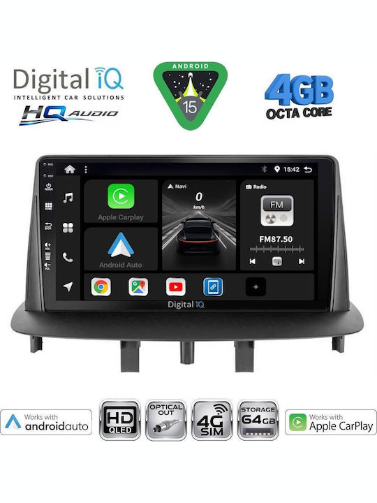 Digital IQ Car Audio System for Renault Megane 2009-2016 Bluetooth USB WiFi GPS Apple CarPlay Android Auto with 9" Touch Screen