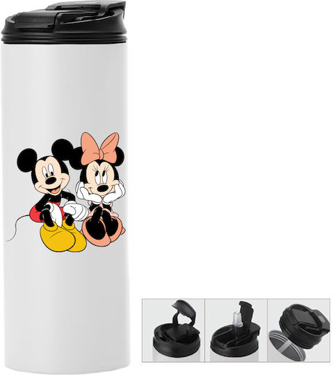 Photoretous Thermosflasche Doppelter Deckel Mickey Mouse 600ml Weiß