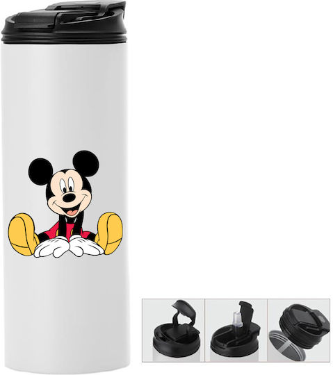 Бутилка Термос Двойна Капачка Mickey Mouse 600ml Бяла