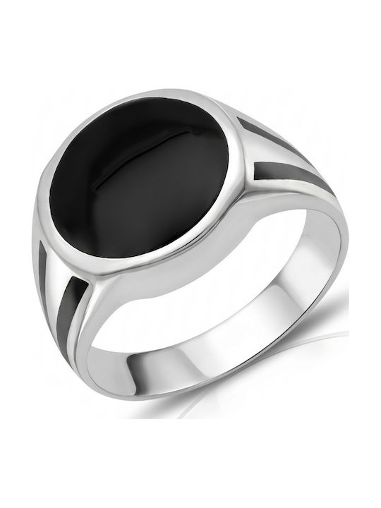 Kiriakos Gofas Men's Ring with Stones and Enamel from Silver