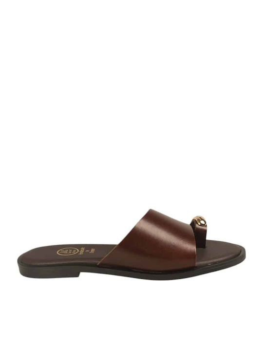 J&C Leather Women's Flat Sandals Brown