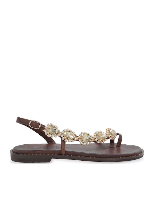 Leather Women's Flat Sandals Brown