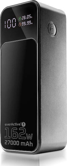 everActive EB-27Q Power Bank 27000mAh 162.5W mit USB-A Ausgangsanschluss und 2 USB-C Ausgangsanschlüsse Power Delivery / Schnellladung / PPS Schwarz