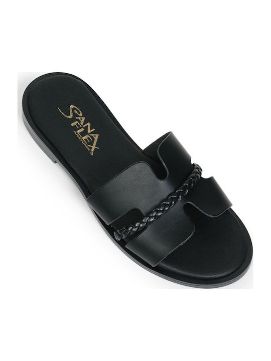 Sanaflex Flache Damen Sandalen Schwarz