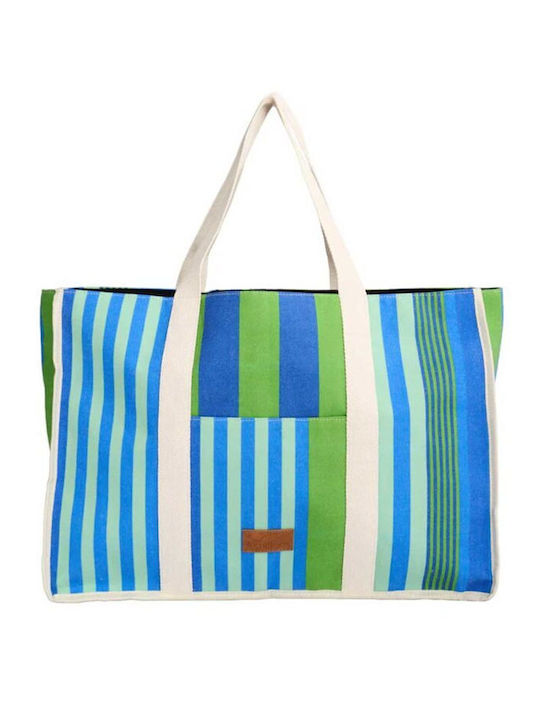 Achilleas Accessories Υφασμάτινη Τσάντα Θαλάσσης με Νεσεσέρ Μπλε