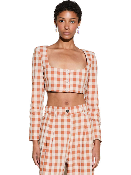 Milkwhite Bluza Damă Crop Top Mânecă Lungă Maro Milkwhite Bluza Damă Crop Top Mânecă Lungă Maro