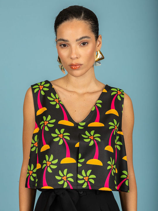 Women's Crop Top with Spaghetti Straps & V-Neck Black