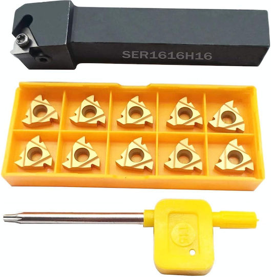 Suport Scule Strung Cnc Ser1616h16 5/8" 10 Inserturi Carbură 16er Ag60 Set Filetare Metal Tăiere Dreapta Pas 0.5–3.0 Mm Construcție Oțel Durabil Finisaj Oxid Negru Stabil Durabil Cheie T8 Inclus Atelier Cnc