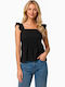 Damen Bluse Aus Baumwolle Mit Spaghetti-Träger Schwarz