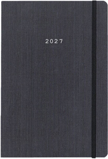 Next Дневник 2027 Текстилен Седмичен Flexi Сив Ластик 14x21см