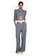 Damen Stoffhose mit Gummiband Blumen Grau