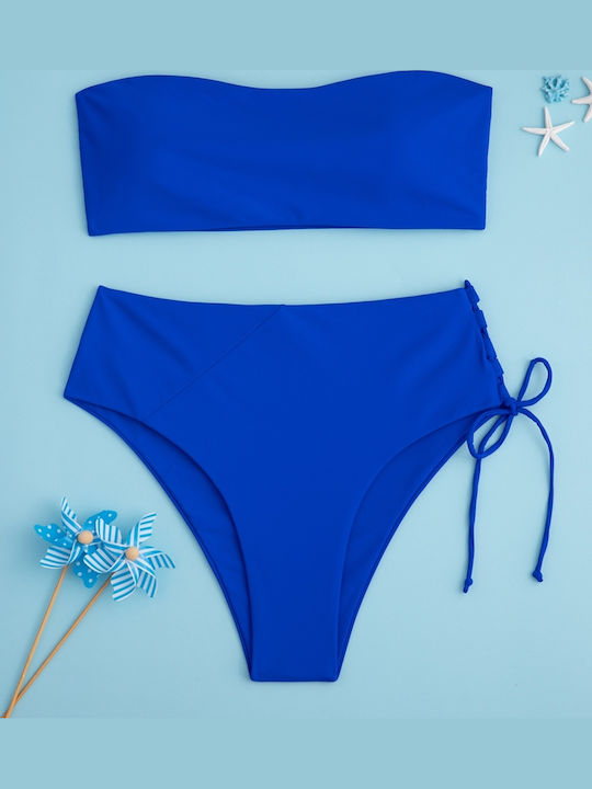 Bikini Set Strapless High Waist Blue Size S Blue