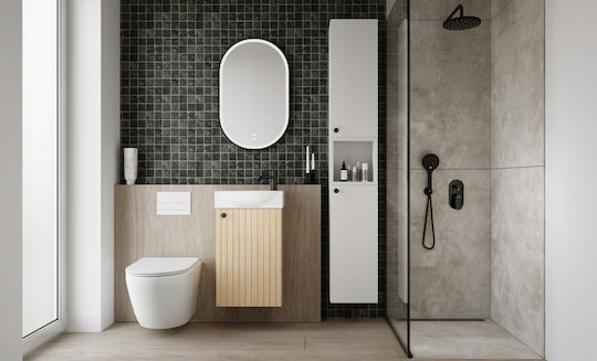 DomoDomo DomoDomo Badezimmer Waschtisch-Einheit mit Licht M50xB30xH70cm Eiche Vicenza