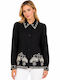 Long Sleeve Women's Black Shirt SC-C7073-26SH-Black