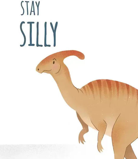 Kids Wall Art Dinosaur Stay Silly with White Wooden Frame 40x50cm