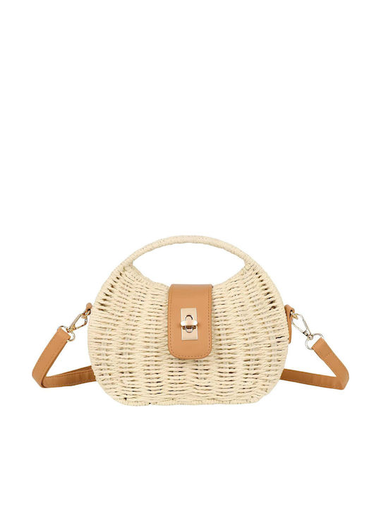 Gallantry Women's Braided Handbag Half-moon Shape Metal Closure Beige