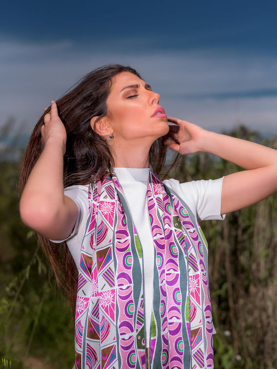 Kalfas Luxury Silk Μαντήλι Γυναικείο Μεταξωτό Φουλάρι Ροζ