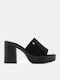 Suede Mules με Ψηλό Τακούνι σε Μαύρο Χρώμα