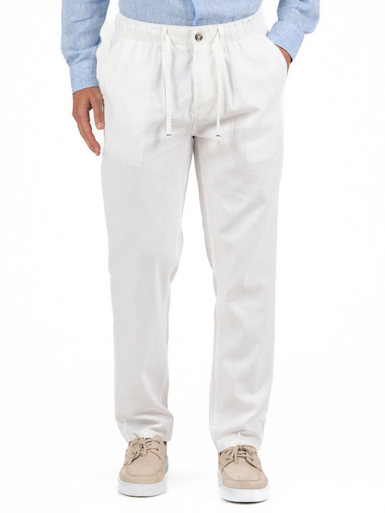 Rebase Men's Linen White Trousers