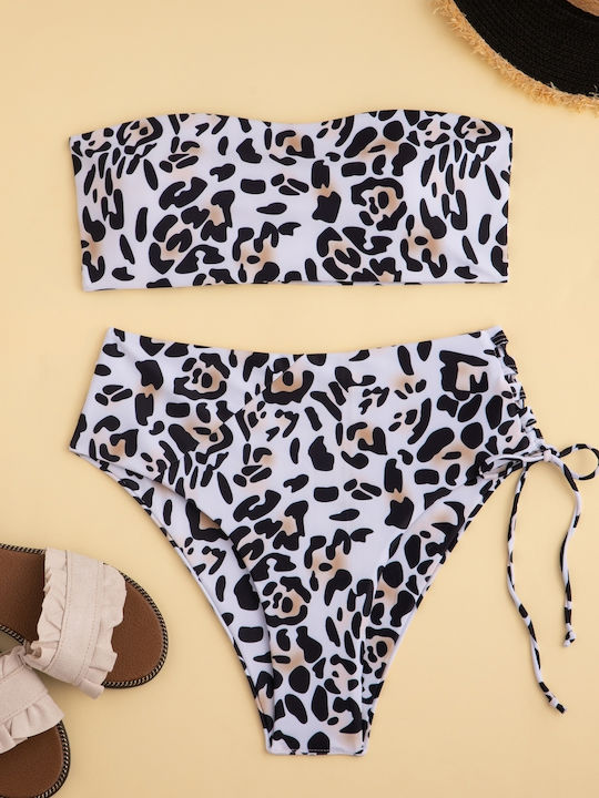 Bikini Set Strapless Animal Print High Waist Si...