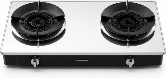Proton Επιτραπέζια Εστία Υγραερίου Διπλή Inox