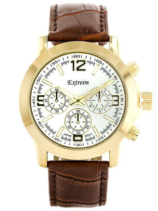 Ανδρικό Ρολόι 48mm Μπαταρίας με Χρυσό Δερμάτινο Λουράκι