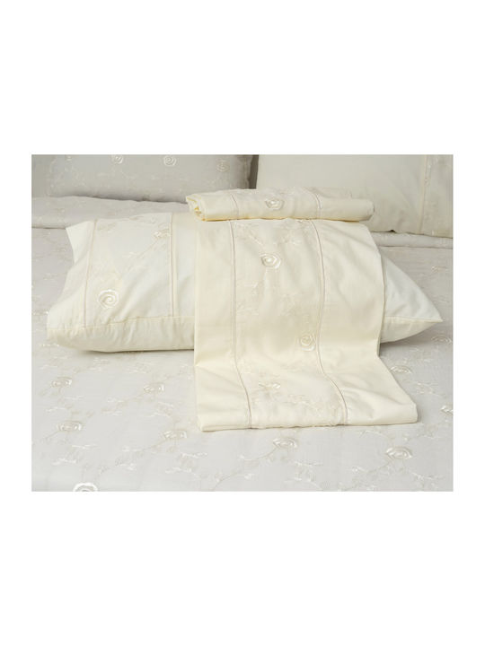 Viopros Super-Double Bed Sheets Set 240x260cm Ecru 4 Pieces