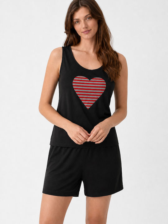 Cherry Sommer Herrenpyjama Baumwollene Schwarz