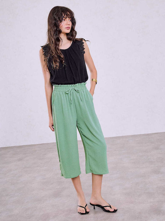 Celestino Zip-Culottes mit Volant in Grün Loose Fit