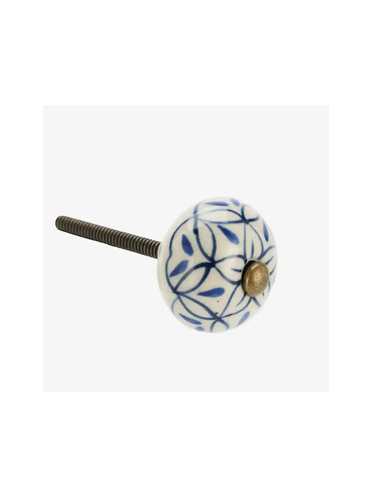 Madam Stoltz Antique Furniture Knob Made of Ceramic & Metallic Off White/Blue Ø30mm TA5133