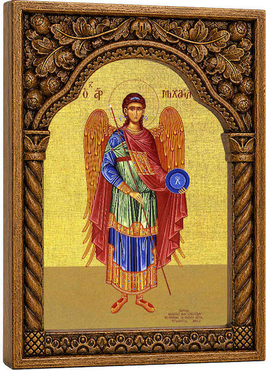 Heiligenikone Erzengel Michael Holzrahmen Byzantinische Bogen 22cm