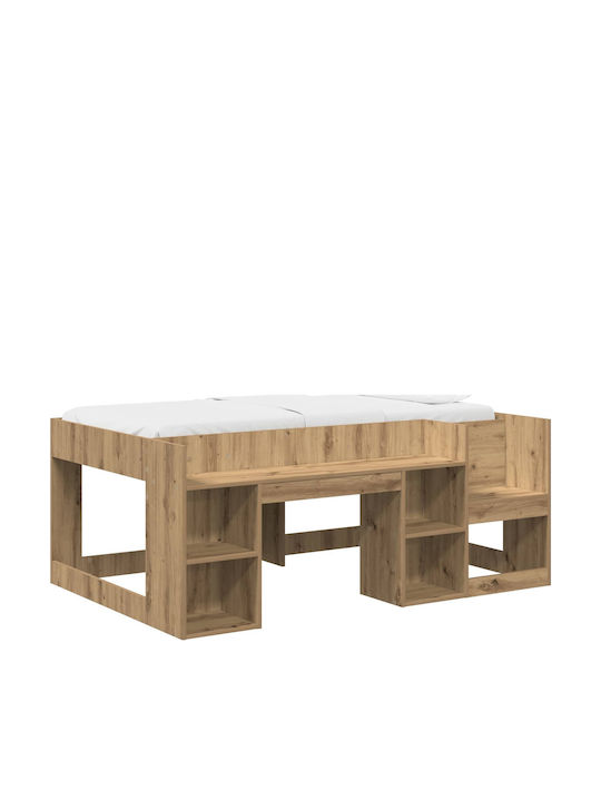 Kids Bed Loft Single Brown with Storage Space