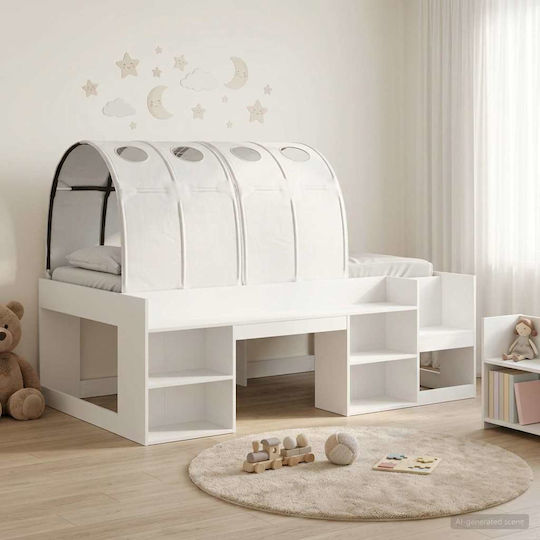 Pat Single pentru Copii cu Spațiu de Stocare Alb