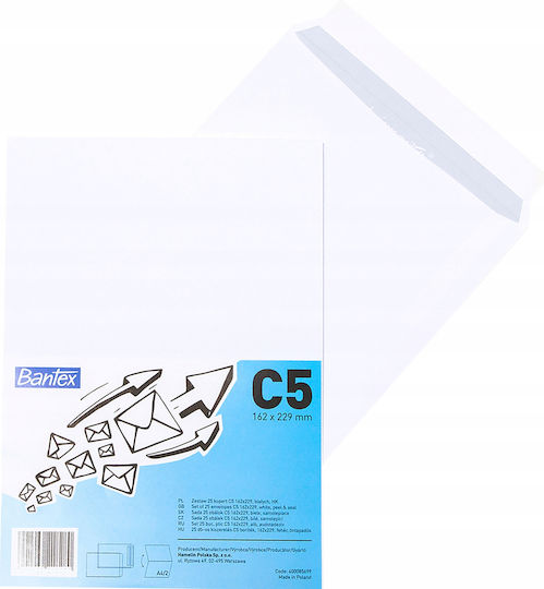 C5 White Envelope Hk 162x229mm Bantex 25 Pcs
