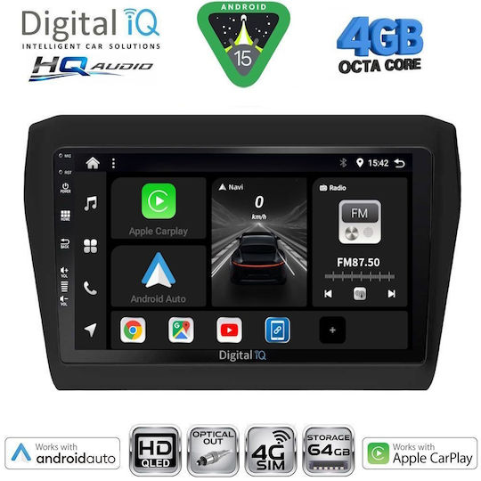 Digital IQ Ηχοσύστημα Αυτοκινήτου για Suzuki Swift 2017 (Bluetooth/USB/WiFi/GPS/Apple-Carplay/Android-Auto) με Οθόνη Αφής 9"