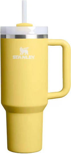 Stanley Quencher H2.O Flowstate Handled Tumbler Thermos Bottle Stainless Steel BPA Free 1.18lt Daffodil With Straw And Handle