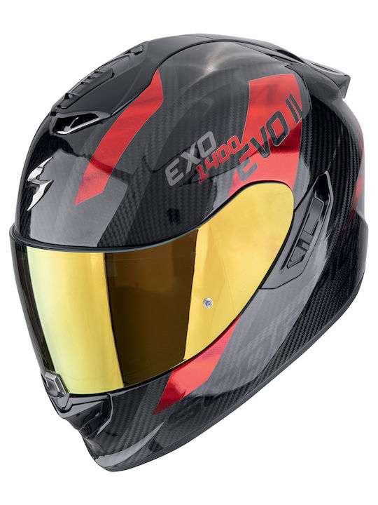 Scorpion EXO-1400 Air Black/Red Motorcycle Helmet Full Face ECE 22.06 with Sun Visor