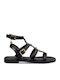 Damen Flache Sandalen Gladiator Schwarze