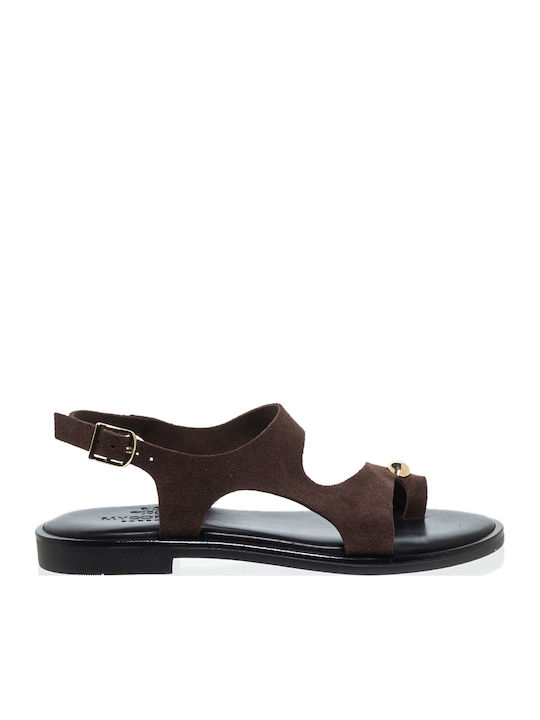 Myconian Leather Women's Flat Sandals Brown