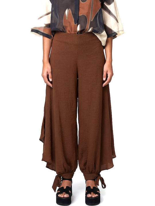 Women's High Rise Pantaloons in Wide Leg Style Brown
