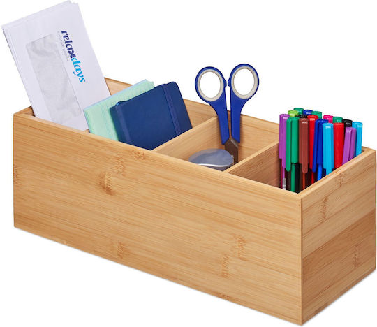 Relaxdays Storage Box Bamboo 4 Compartments 12x14x35cm Natural Brown